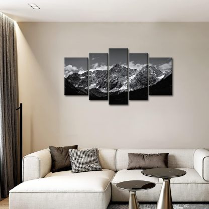 Snow Mountain Black And White 5 Piece Canvas Wall Art