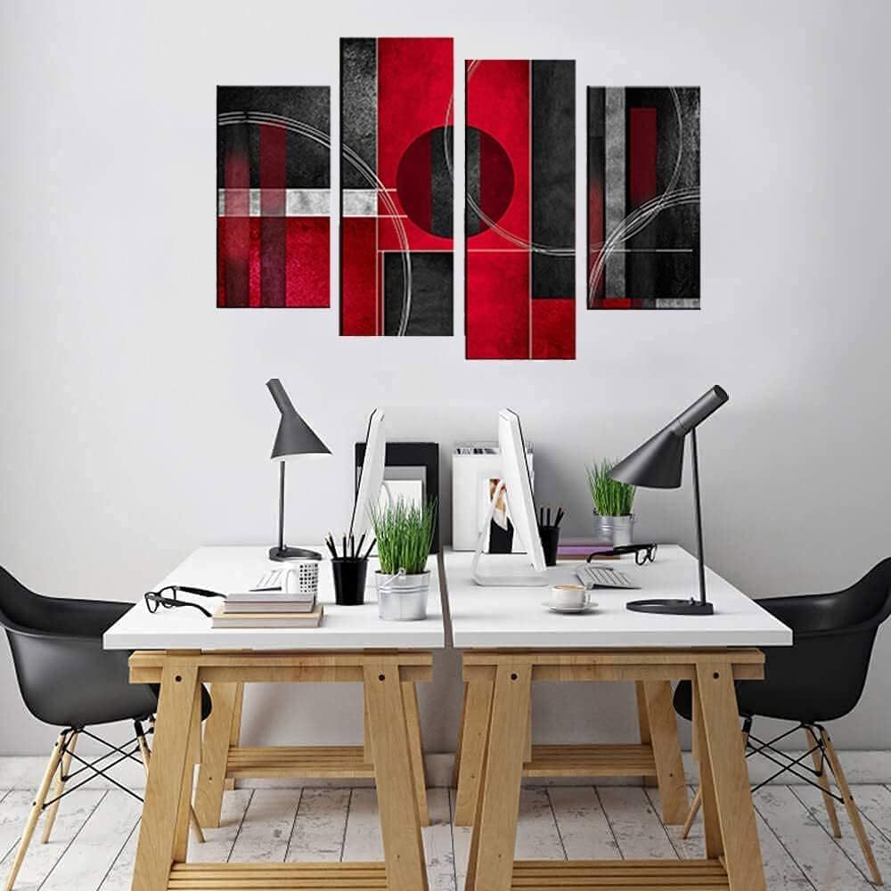 Black and Red Abstract Geometric 4 Piece Canvas Wall Art