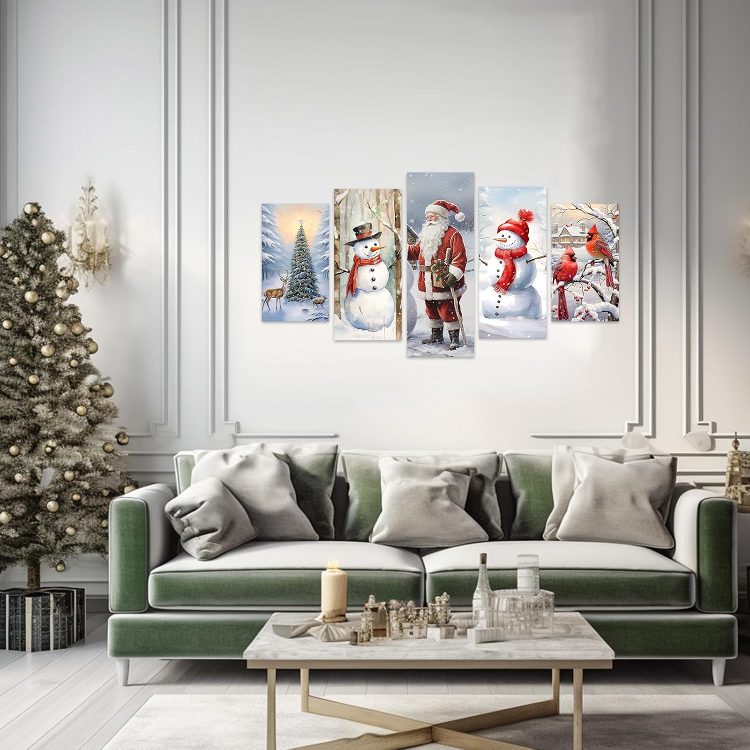 Santa Claus Wall Art 5 Piece Christmas Tree Deer Picture Snowman Canvas Prints