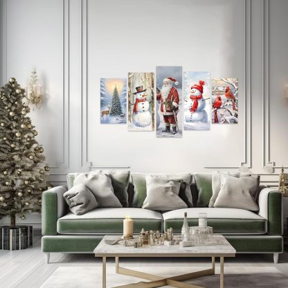 Santa Claus Wall Art 5 Piece Christmas Tree Deer Picture Snowman Canvas Prints