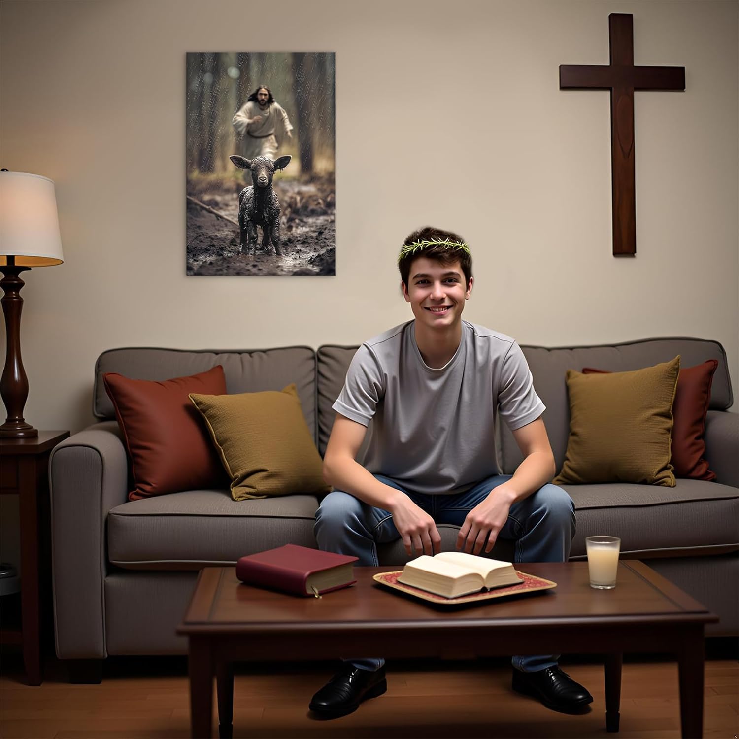 Jesus And The Lamb Canvas Wall Art