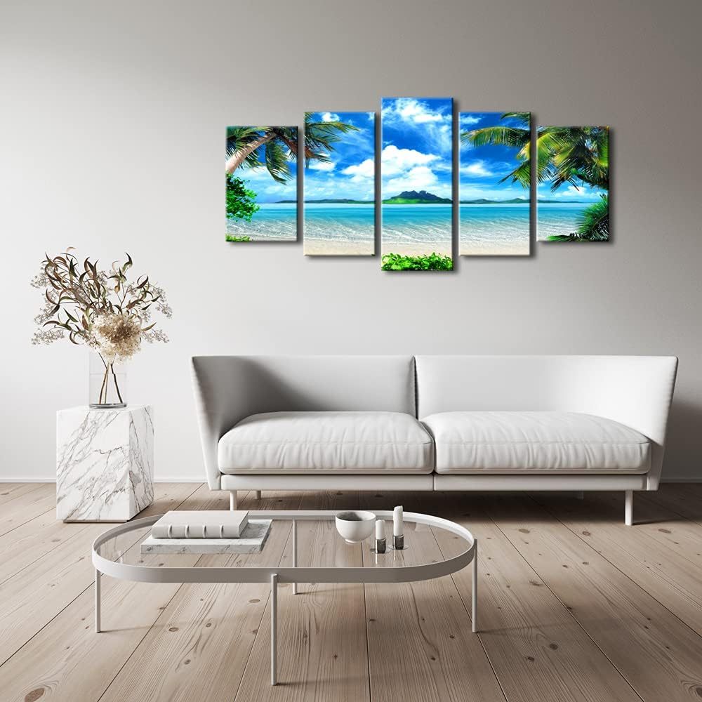 Blue Sea Beach 5 Piece Canvas Wall Art