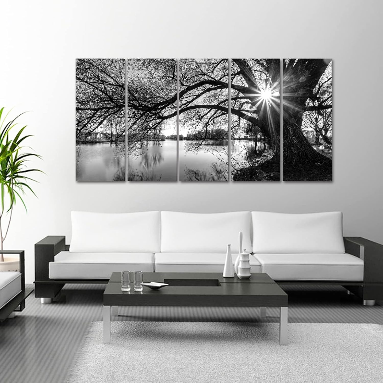 Black And White Lake Sunrise Canvas Wall Art