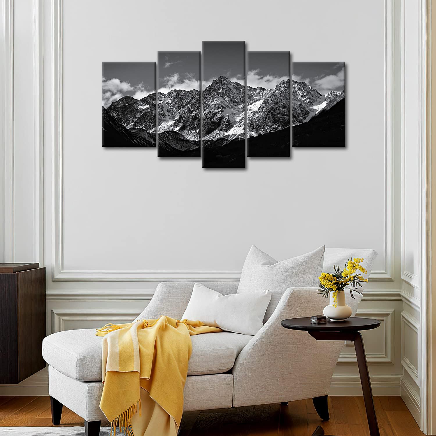 Snow Mountain Black And White 5 Piece Canvas Wall Art