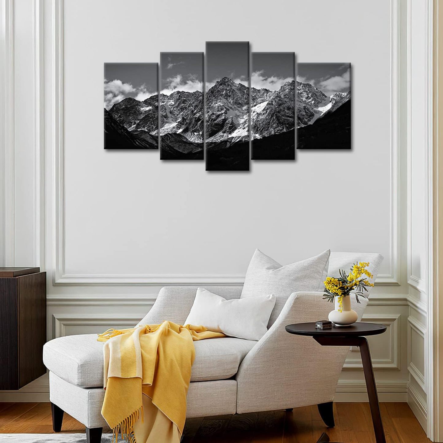 Snow Mountain Black And White 5 Piece Canvas Wall Art