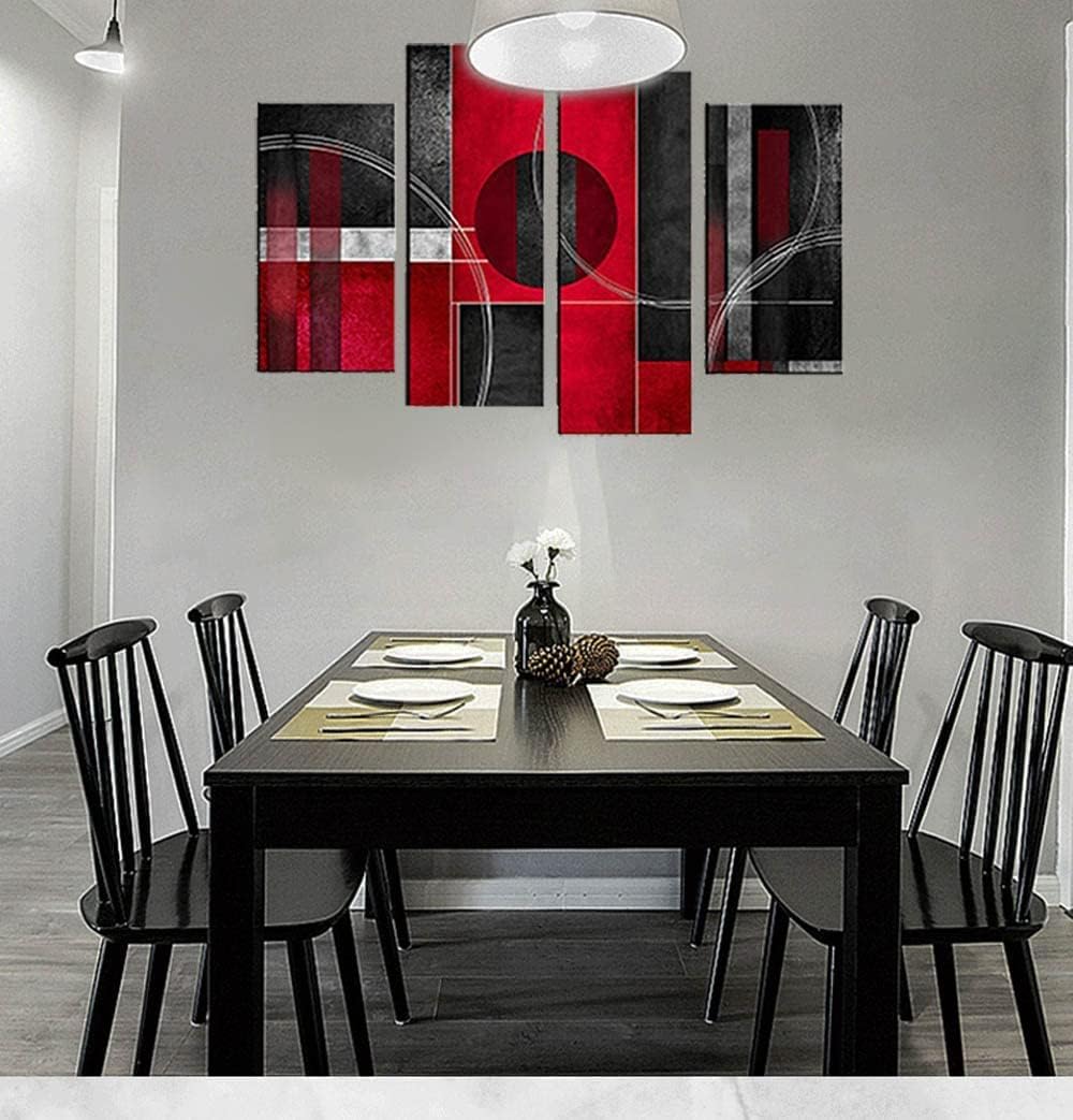 Black and Red Abstract Geometric 4 Piece Canvas Wall Art