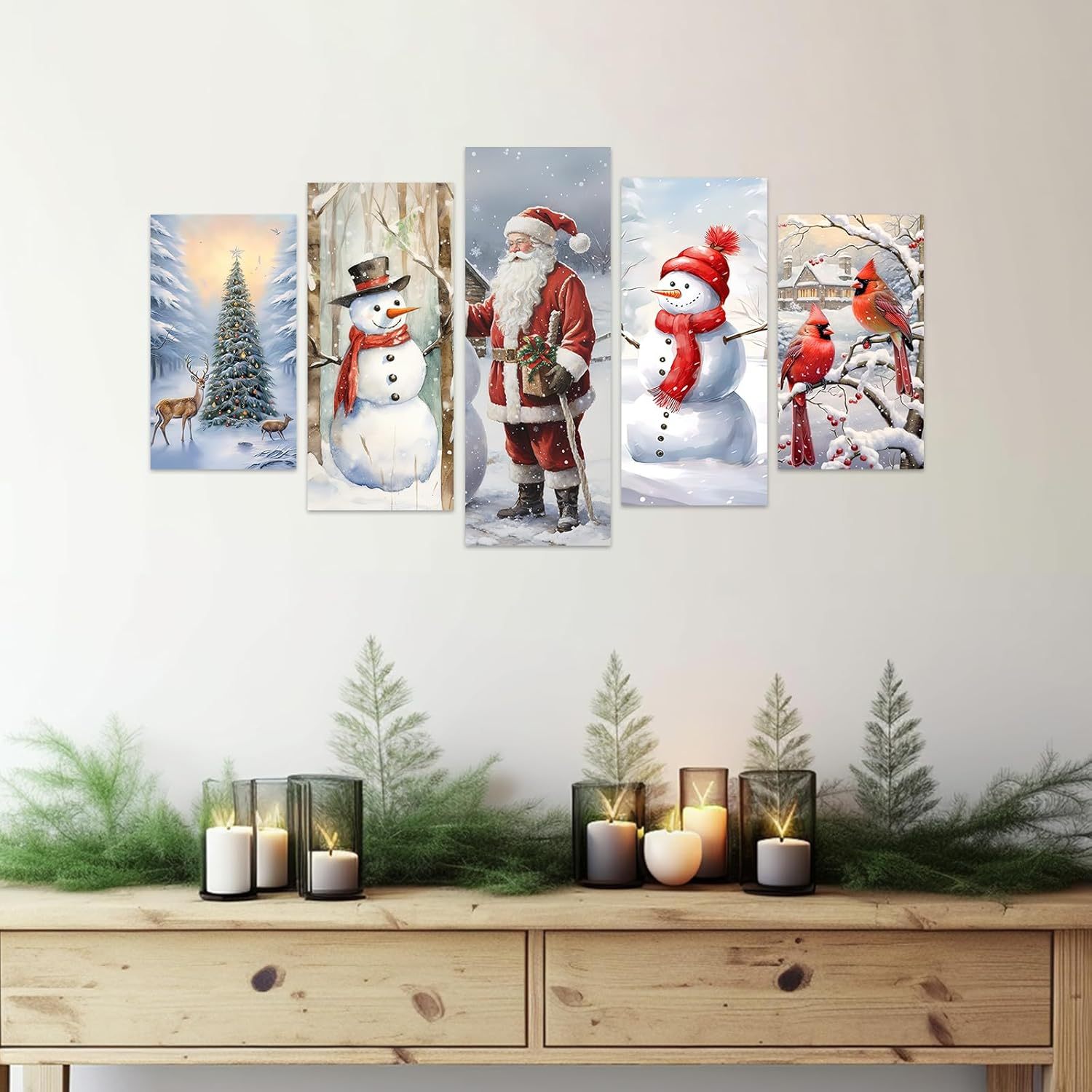 Santa Claus Wall Art 5 Piece Christmas Tree Deer Picture Snowman Canvas Prints