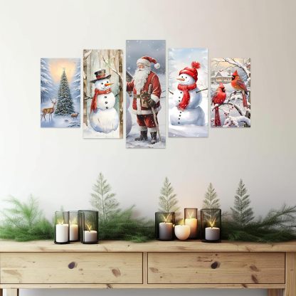 Santa Claus Wall Art 5 Piece Christmas Tree Deer Picture Snowman Canvas Prints