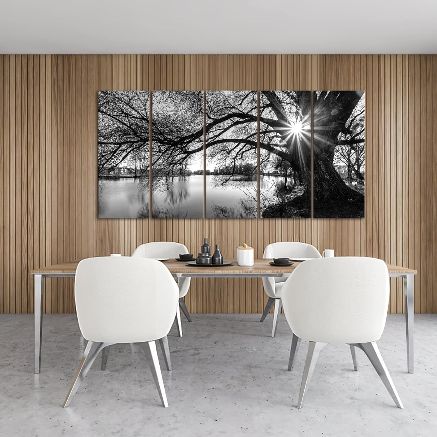 Black And White Lake Sunrise Canvas Wall Art