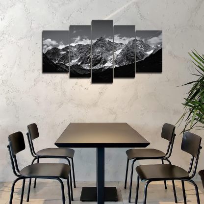 Snow Mountain Black And White 5 Piece Canvas Wall Art