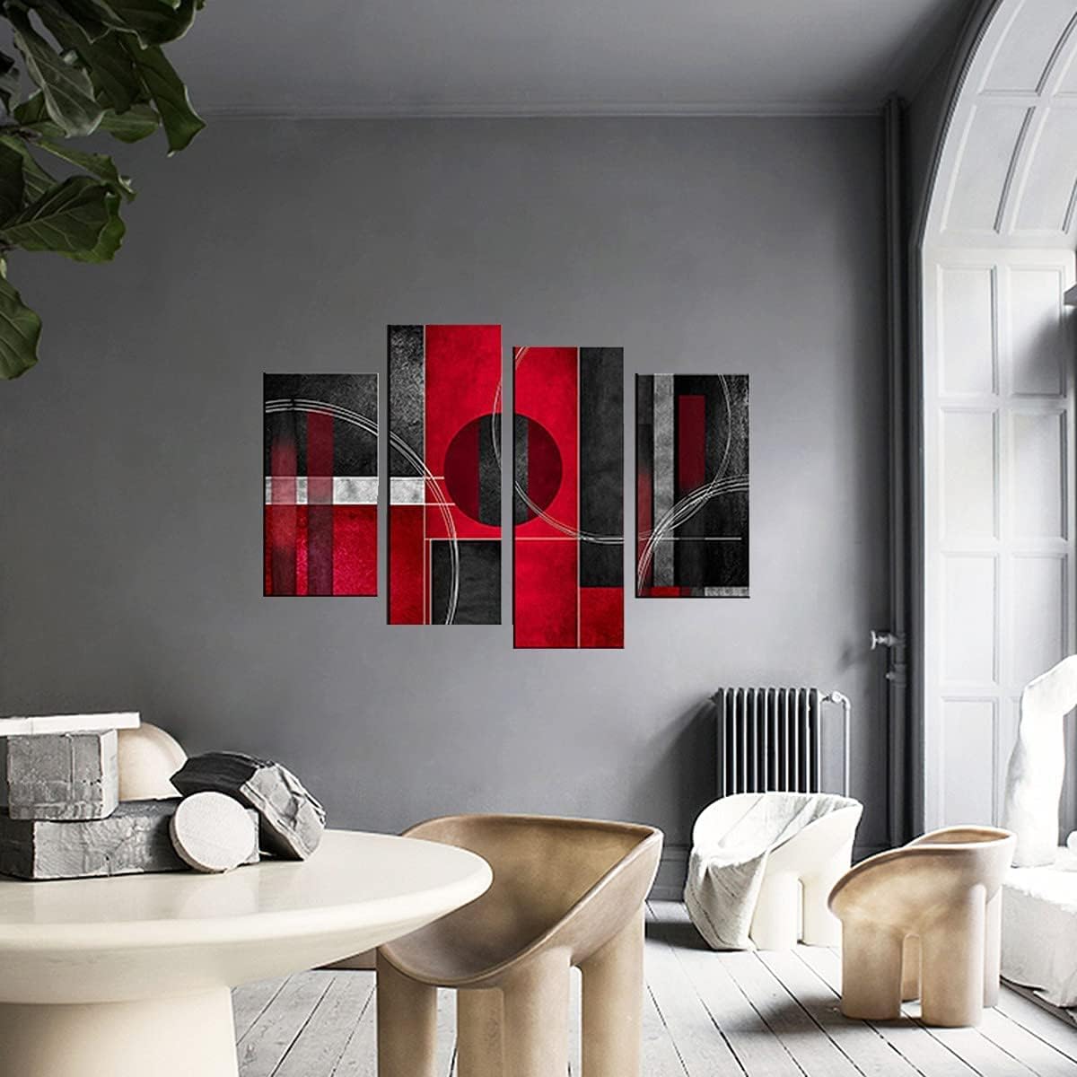 Black and Red Abstract Geometric 4 Piece Canvas Wall Art