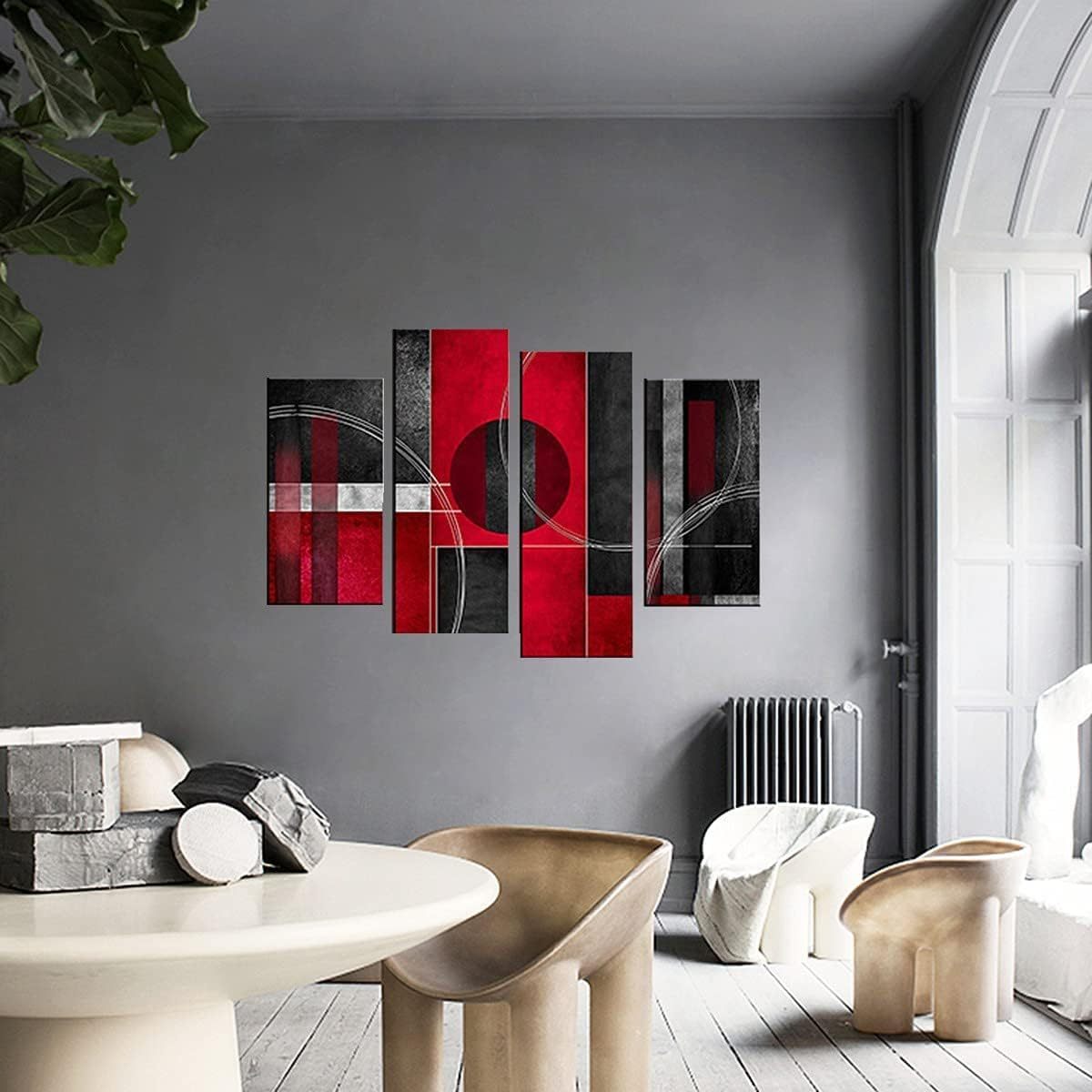 Black and Red Abstract Geometric 4 Piece Canvas Wall Art