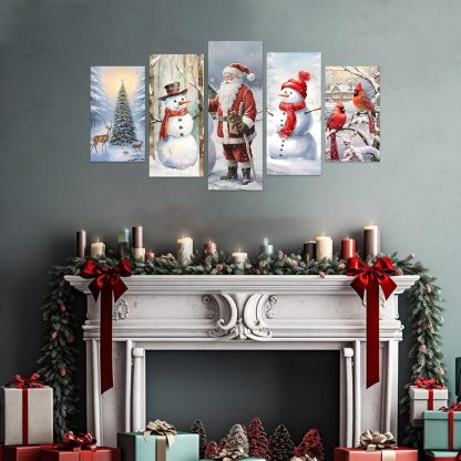 Santa Claus Wall Art 5 Piece Christmas Tree Deer Picture Snowman Canvas Prints
