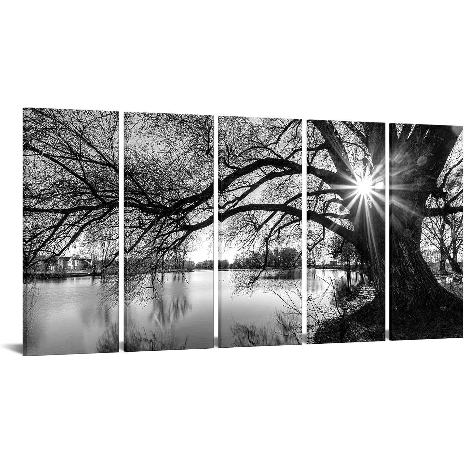 Black And White Lake Sunrise Canvas Wall Art