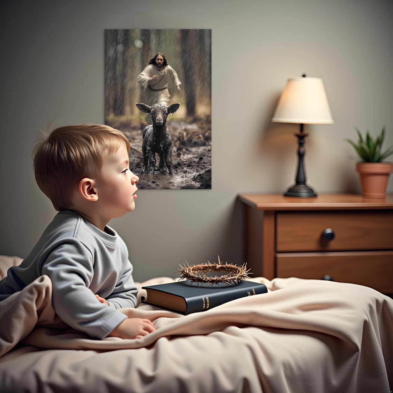 Jesus And The Lamb Canvas Wall Art