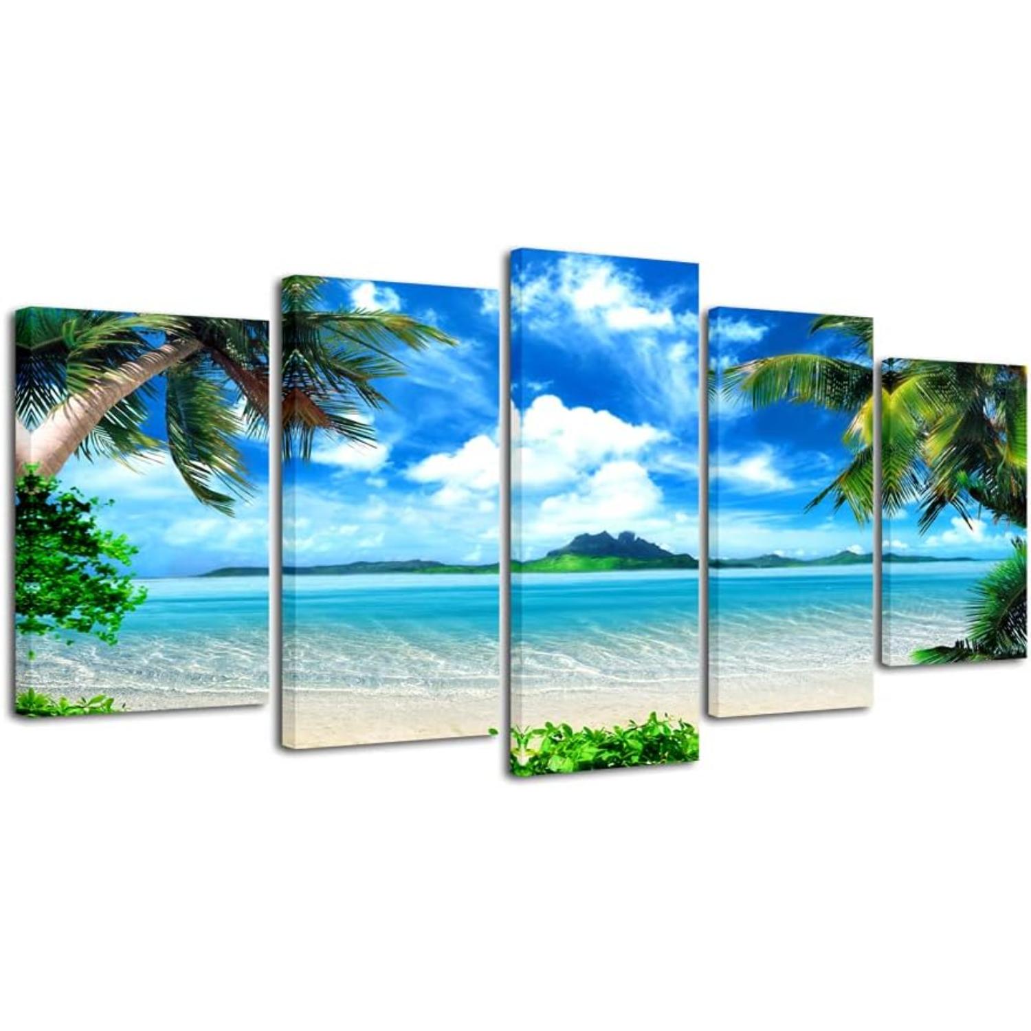 Blue Sea Beach 5 Piece Canvas Wall Art