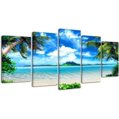 Blue Sea Beach 5 Piece Canvas Wall Art