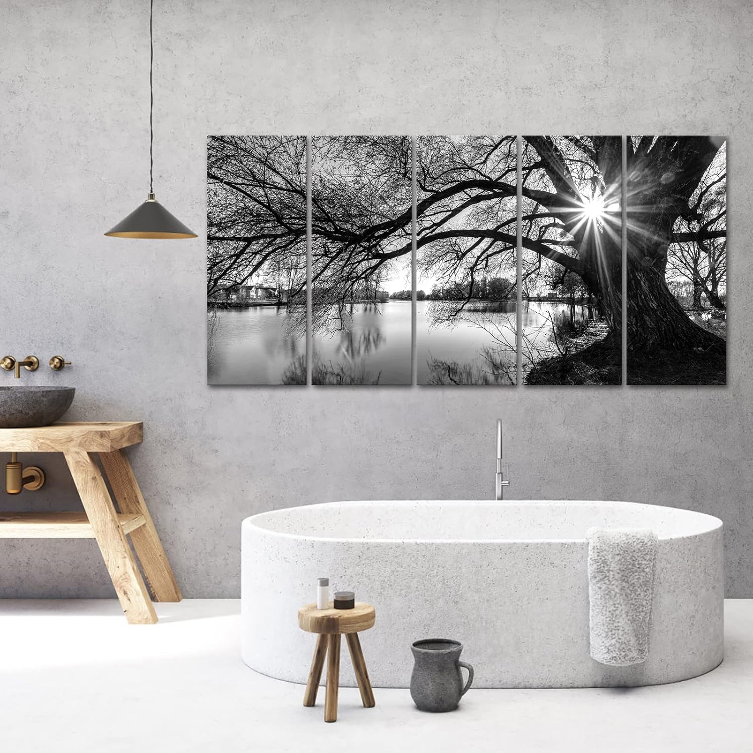 Black And White Lake Sunrise Canvas Wall Art