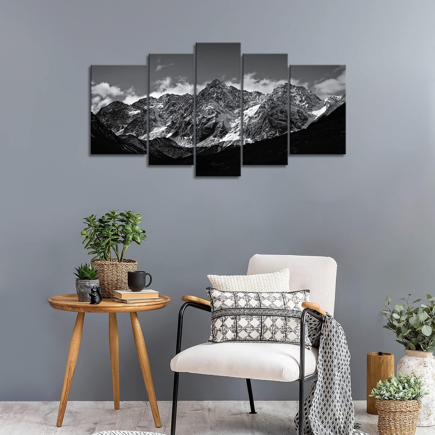 Snow Mountain Black And White 5 Piece Canvas Wall Art
