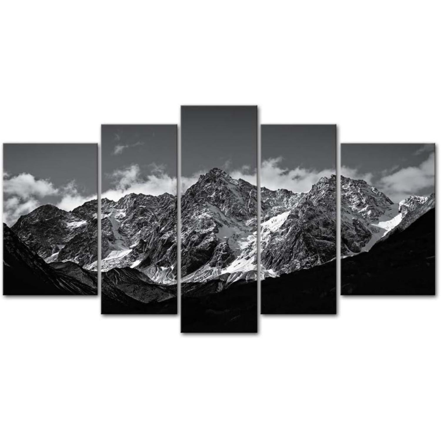 Snow Mountain Black And White 5 Piece Canvas Wall Art