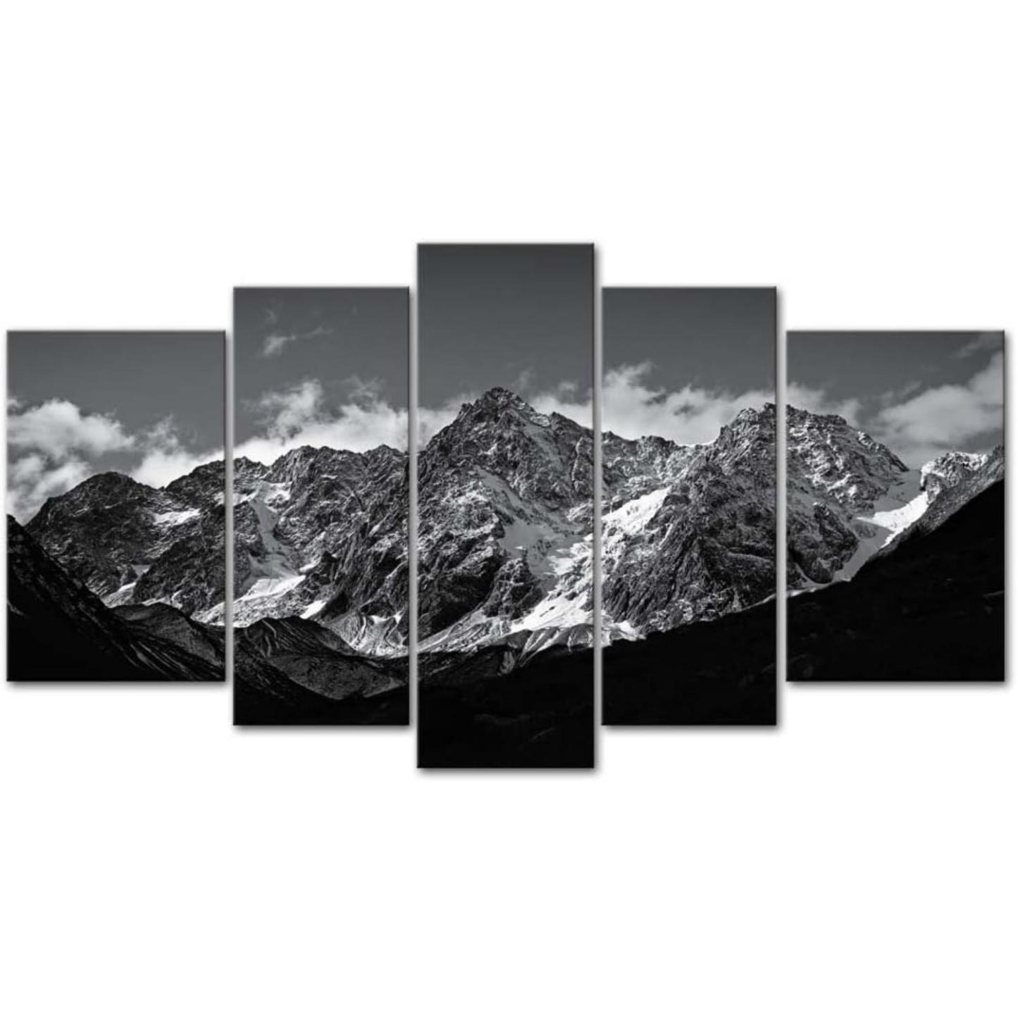 Snow Mountain Black And White 5 Piece Canvas Wall Art