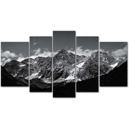Snow Mountain Black And White 5 Piece Canvas Wall Art