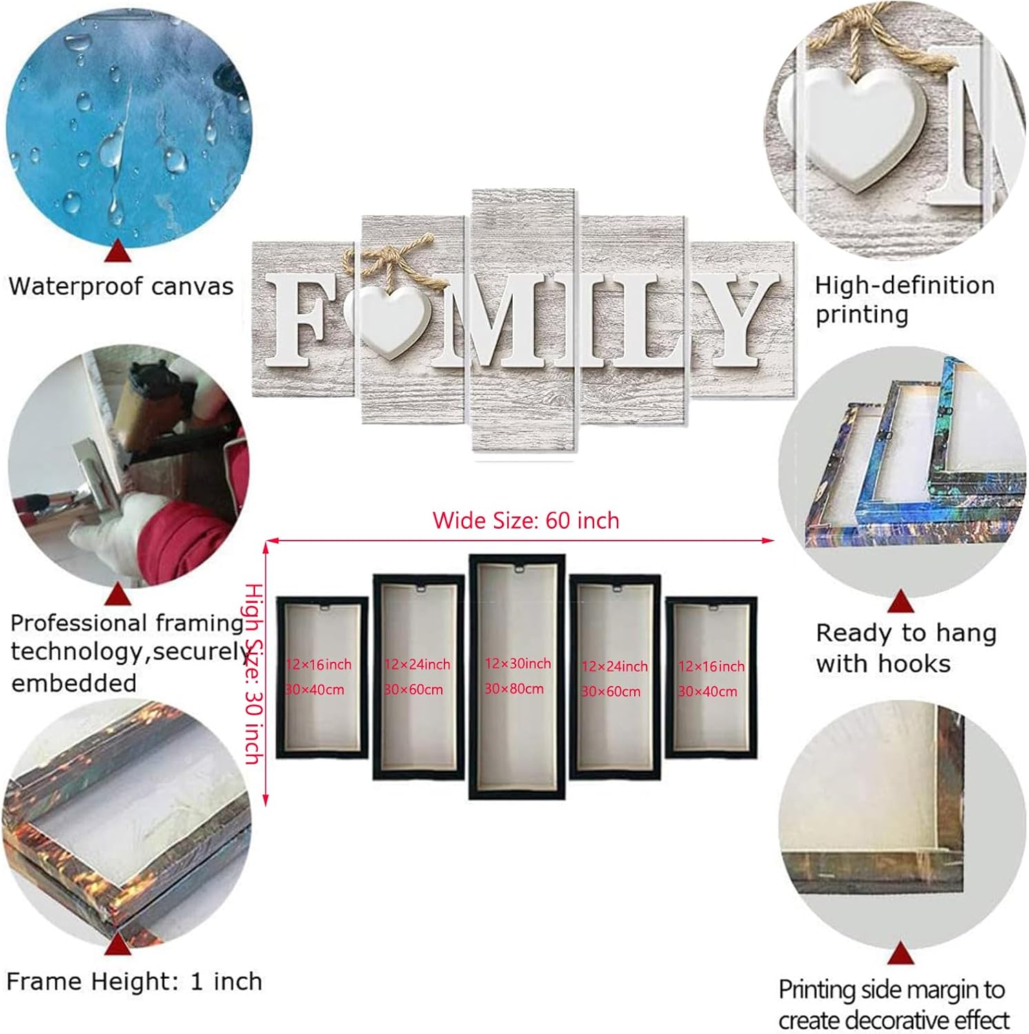 Home And Family 5 Piece Canvas Wall Art