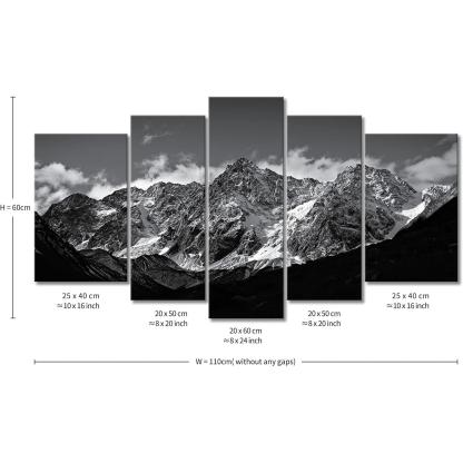 Snow Mountain Black And White 5 Piece Canvas Wall Art