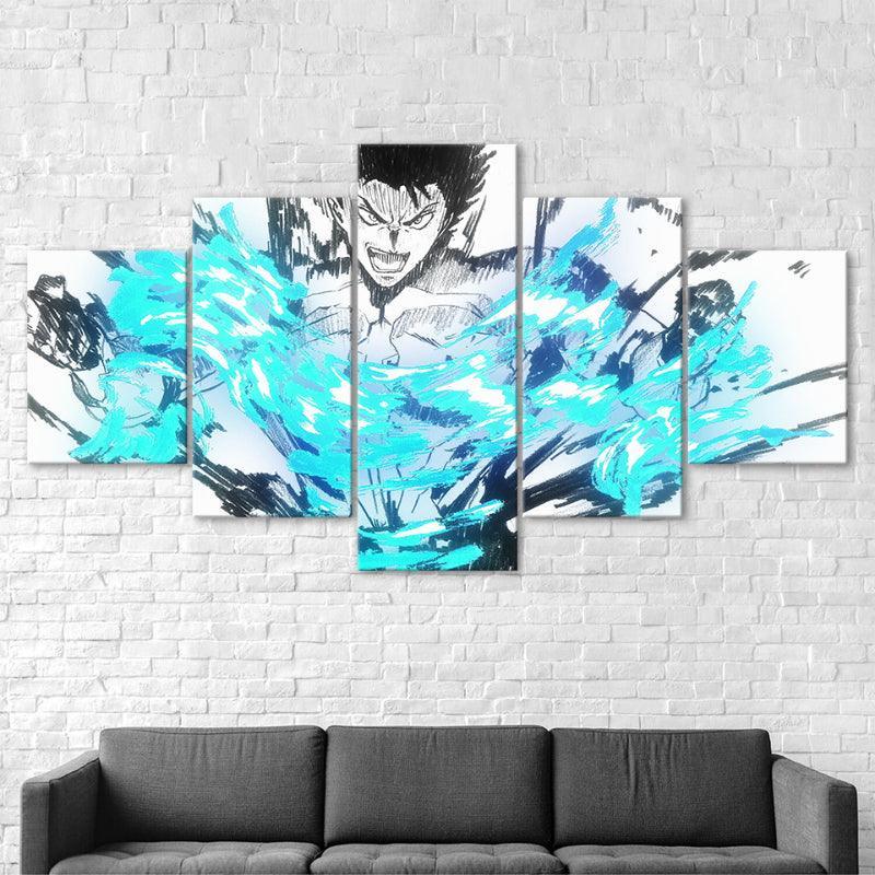 Fairy Tail Gray 5 Piece Blue Color Multi Panel Canvas Painting-Original Frame