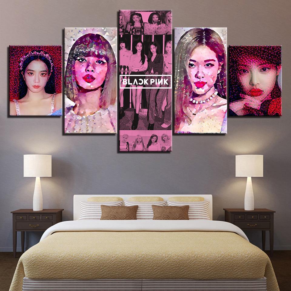 Black Pink 5 Piece HD Multi Panel Canvas Wall Art Frame-Original Frame