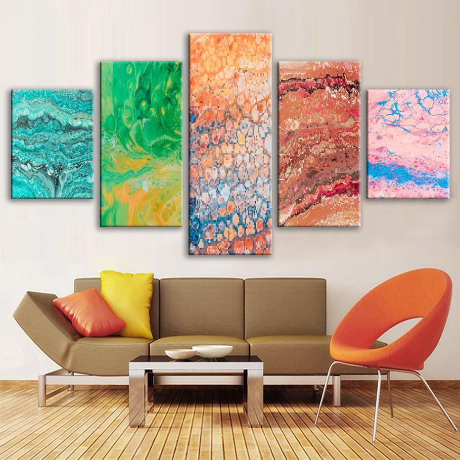 Pixelated Patterns 5 Piece HD Multi Panel Canvas Wall Art-Original Frame