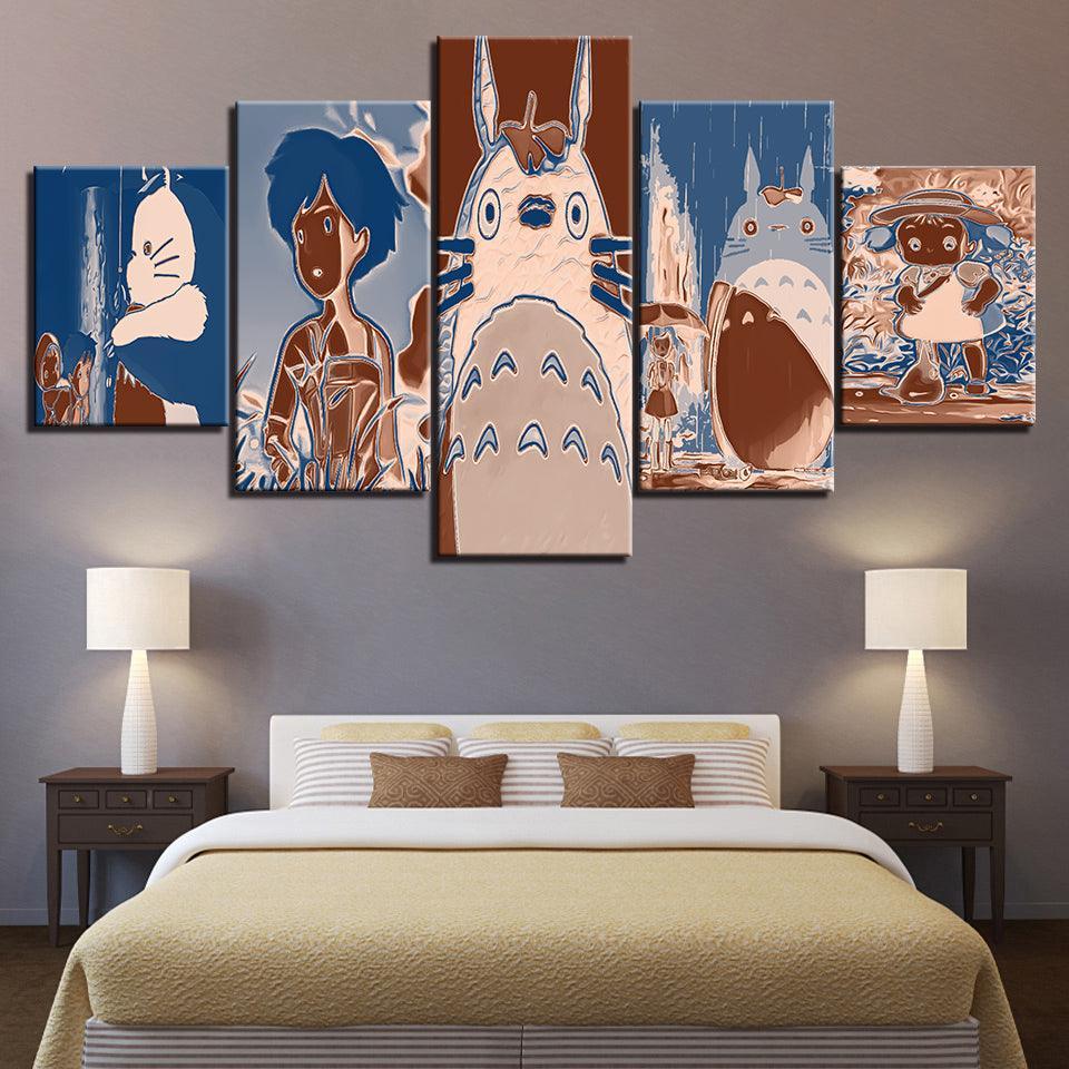 Blue & Brown Cats Collection 5 Piece HD Multi Panel Canvas Wall Art Frame-Original Frame