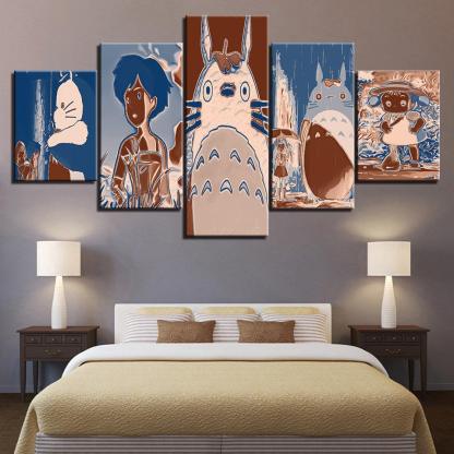 Blue & Brown Cats Collection 5 Piece HD Multi Panel Canvas Wall Art Frame-Original Frame