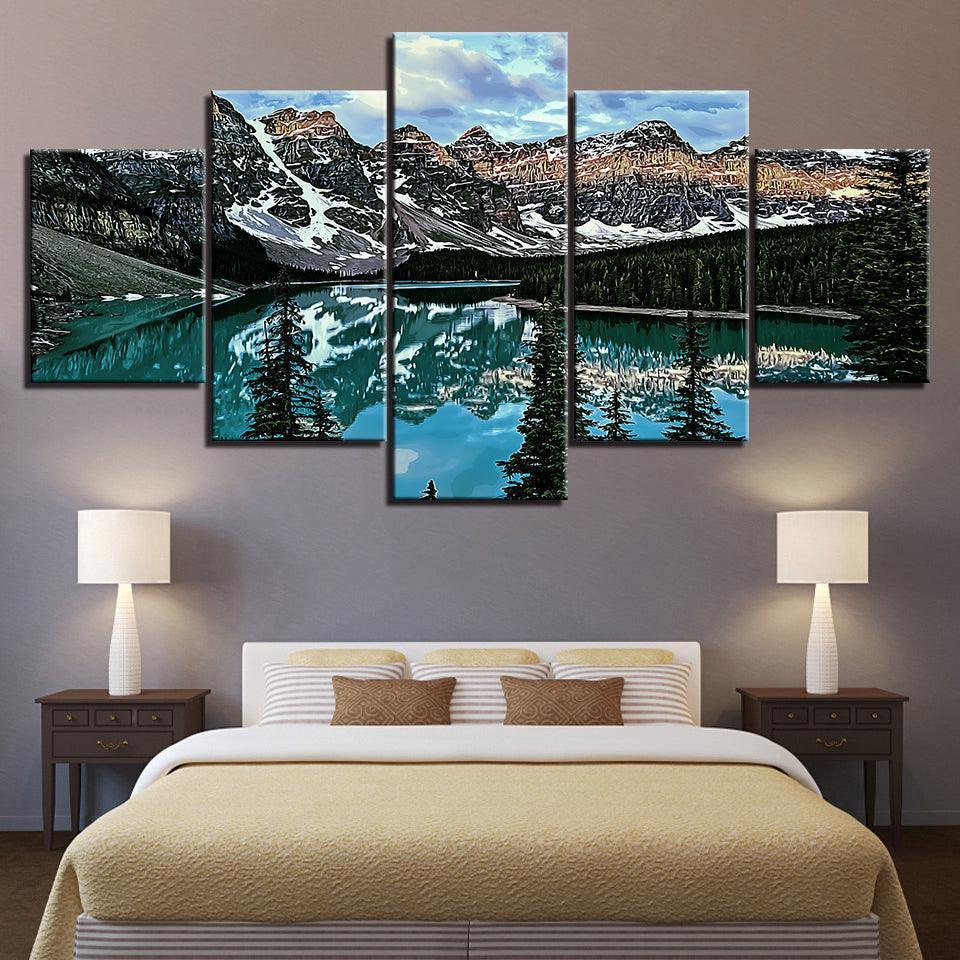 The Abstract Icy Landascape Collection 5 Piece HD Multi Panel Canvas Wall Art Frame-Original Frame