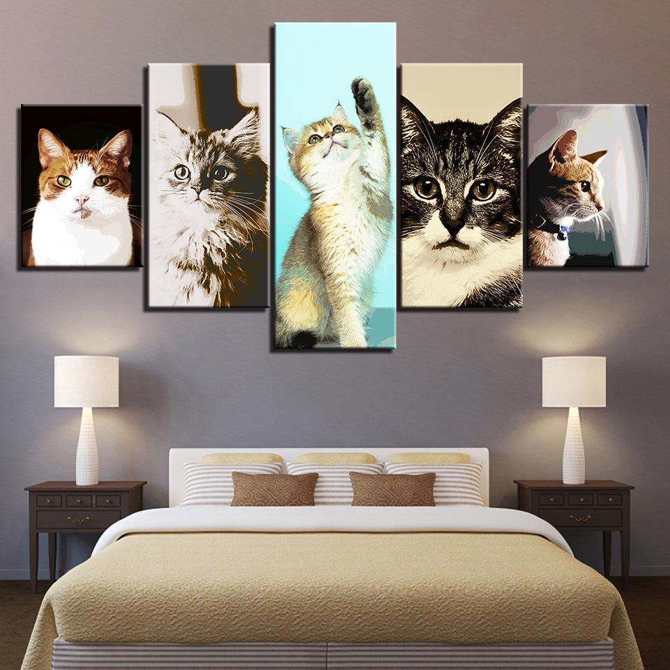The Cute Cats Collection 5 Piece HD Multi Panel Canvas Wall Art Frame-Original Frame