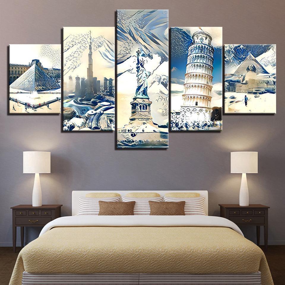 Wonders Of The World 5 Piece HD Multi Panel Canvas Wall Art Frame-Original Frame