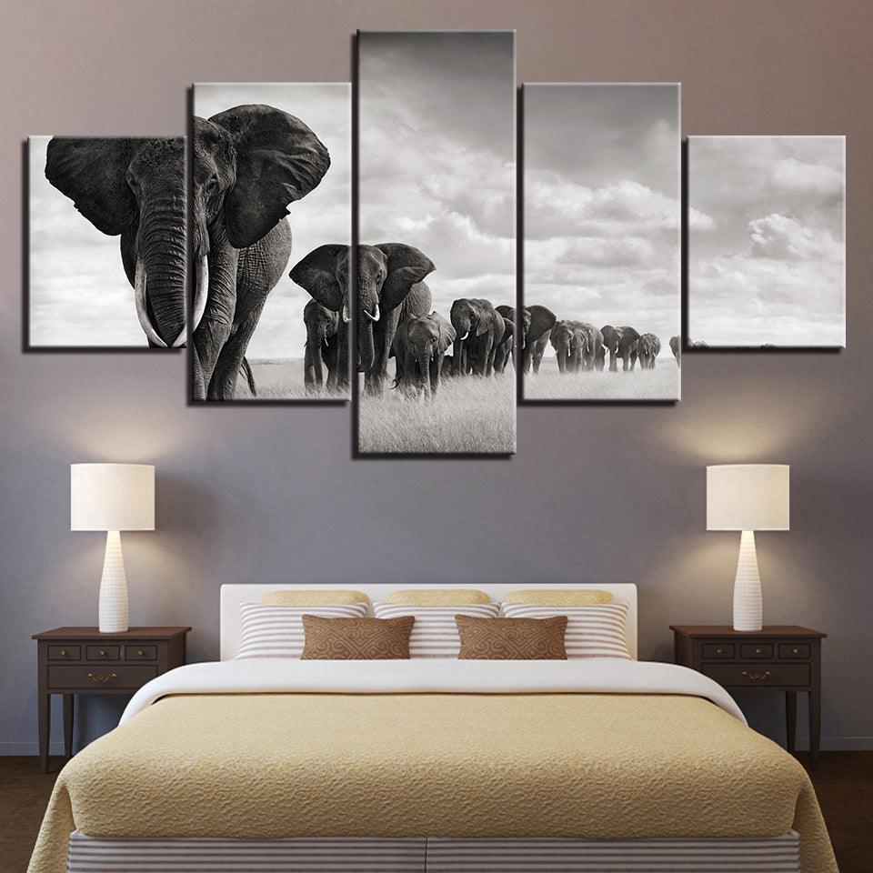 Majestic Pachyderms Multi-Panel Canvas Art-Original Frame