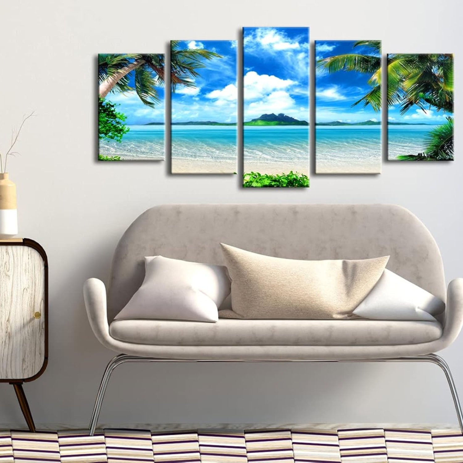 Blue Sea Beach 5 Piece Canvas Wall Art