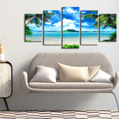 Blue Sea Beach 5 Piece Canvas Wall Art
