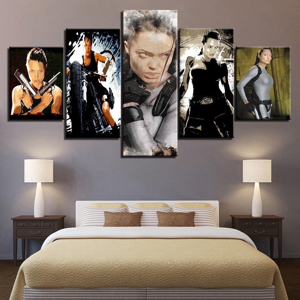 Angelina Jolie 5 Piece HD Multi Panel Canvas Wall Art Frame-Original Frame