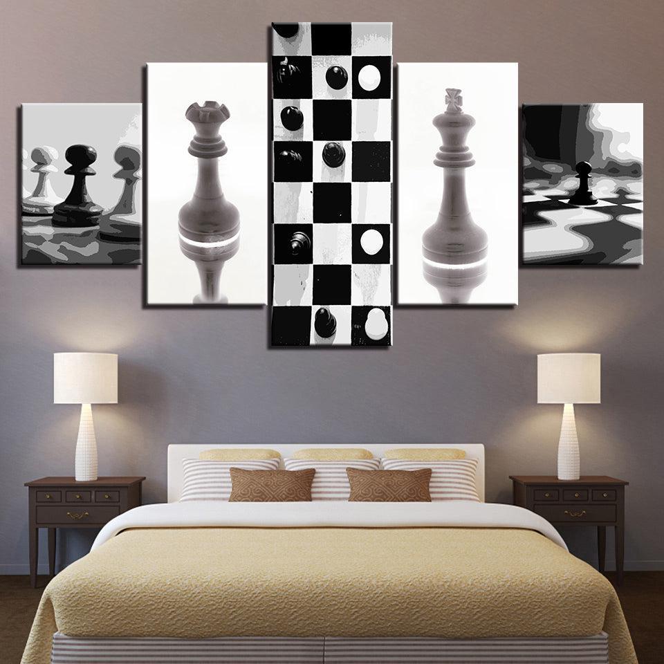 Black & White Chess Collection 5 Piece HD Multi Panel Canvas Wall Art Frame-Original Frame