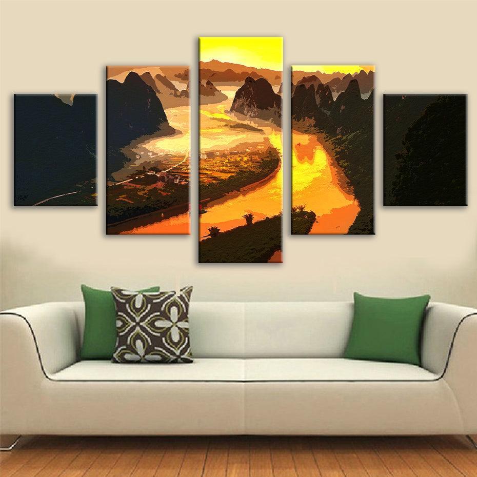Xingping River 5 Piece HD Multi Panel Canvas Wall Art Frame-Original Frame