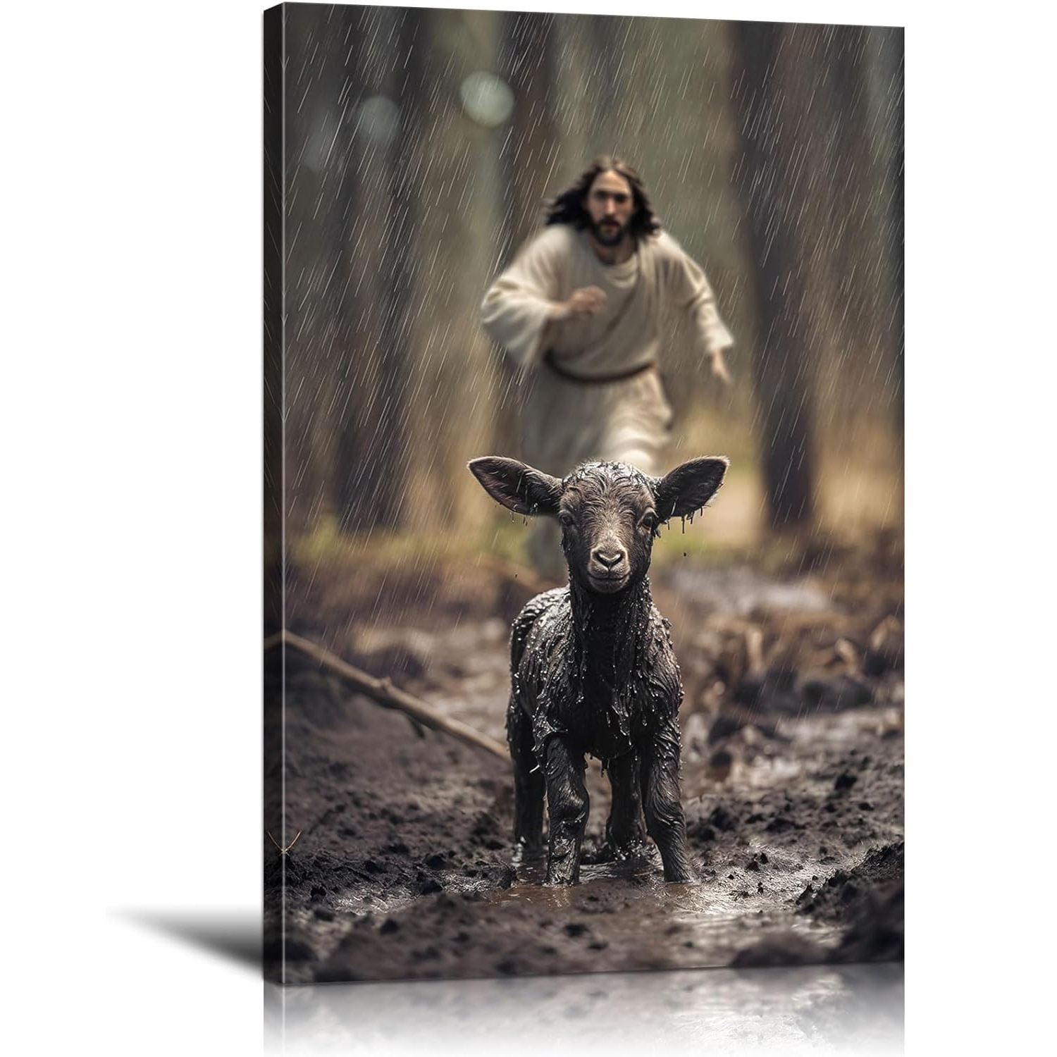 Jesus And The Lamb Canvas Wall Art