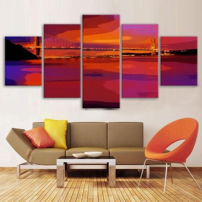 Golden Gate Bridge 5 Piece HD Multi Panel Canvas Wall Art Frame-Original Frame