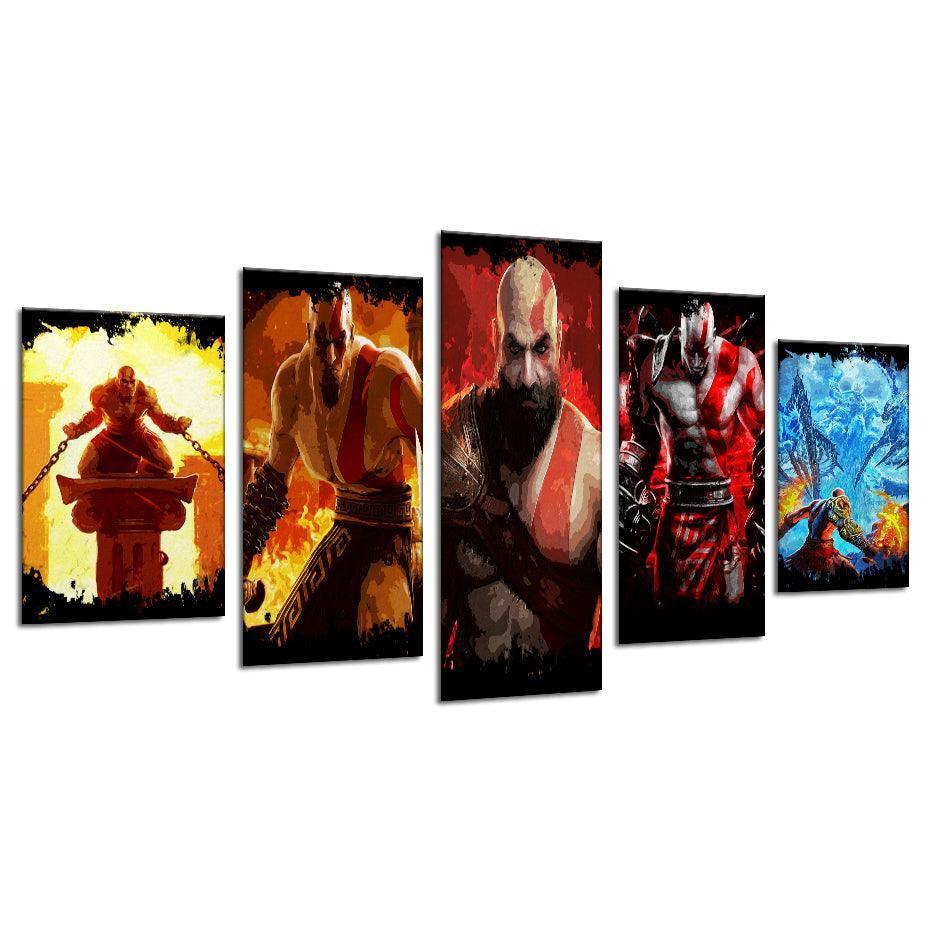 God Of Wars 5 Piece HD Multi Panel Canvas Wall Art Frame-Original Frame