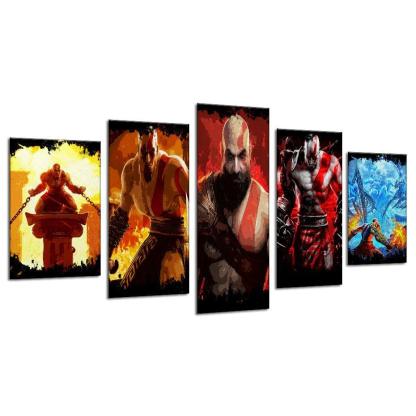 God Of Wars 5 Piece HD Multi Panel Canvas Wall Art Frame-Original Frame