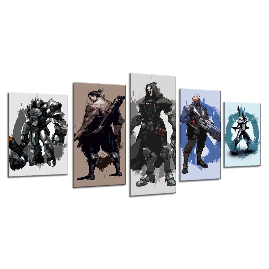 Overwatch Game 5 Piece HD Multi Panel Canvas Wall Art Frame-Original Frame