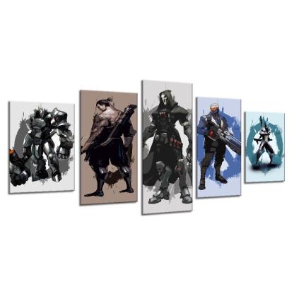 Overwatch Game 5 Piece HD Multi Panel Canvas Wall Art Frame-Original Frame