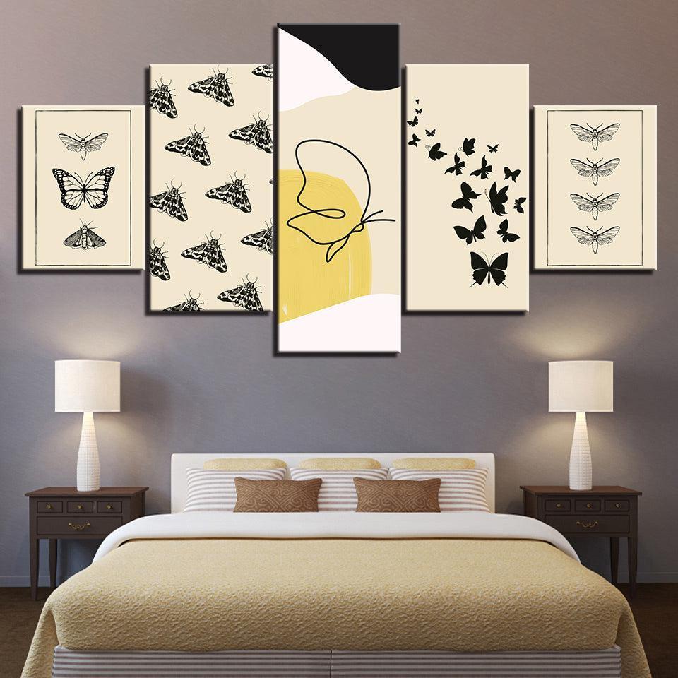 The Butterfly Beige Collection 5 Piece HD Multi Panel Canvas Wall Art Frame-Original Frame
