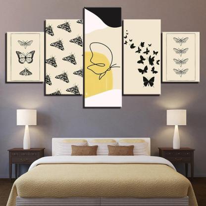 The Butterfly Beige Collection 5 Piece HD Multi Panel Canvas Wall Art Frame-Original Frame